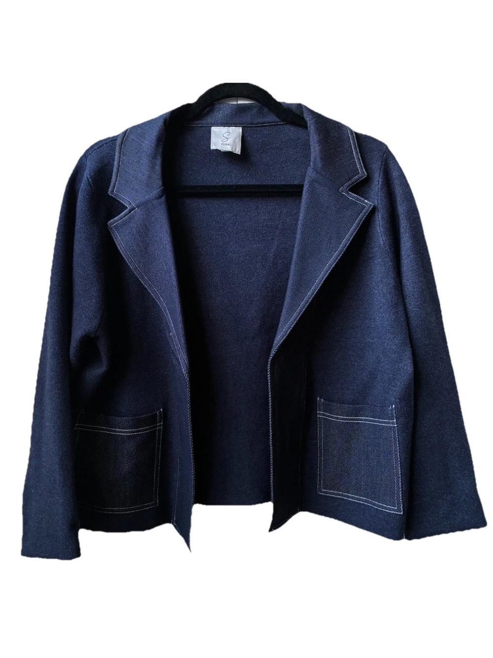 Sioni Open Front Jacket cardigan Patch Pocket soft denim look contrast western M